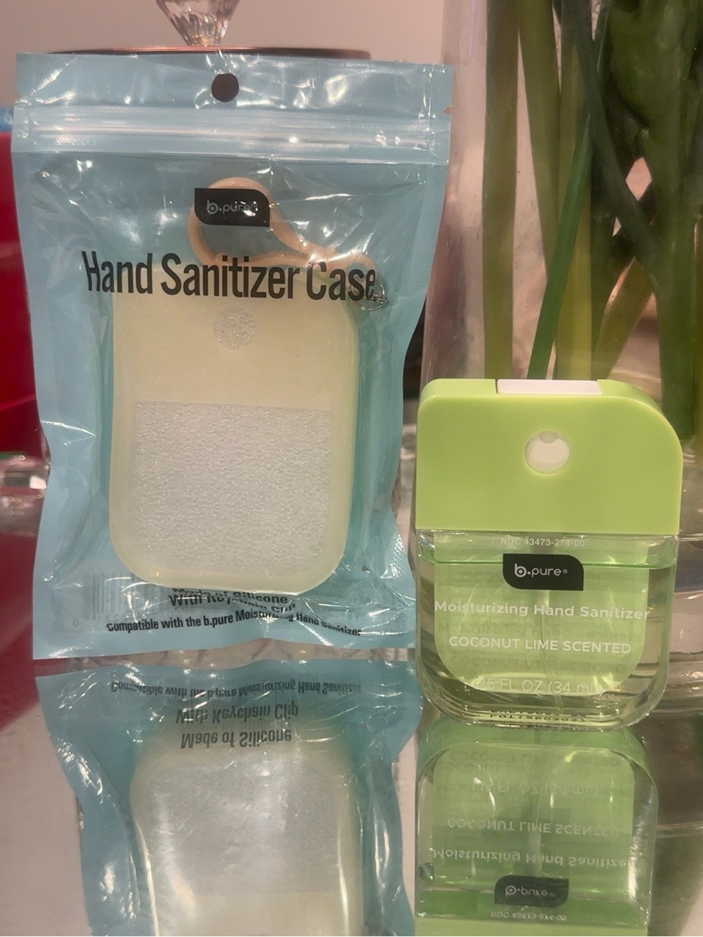 b.pure Coconut Lime Hand Sanitizer + Glitter Keychain Case Set NEW 2pc